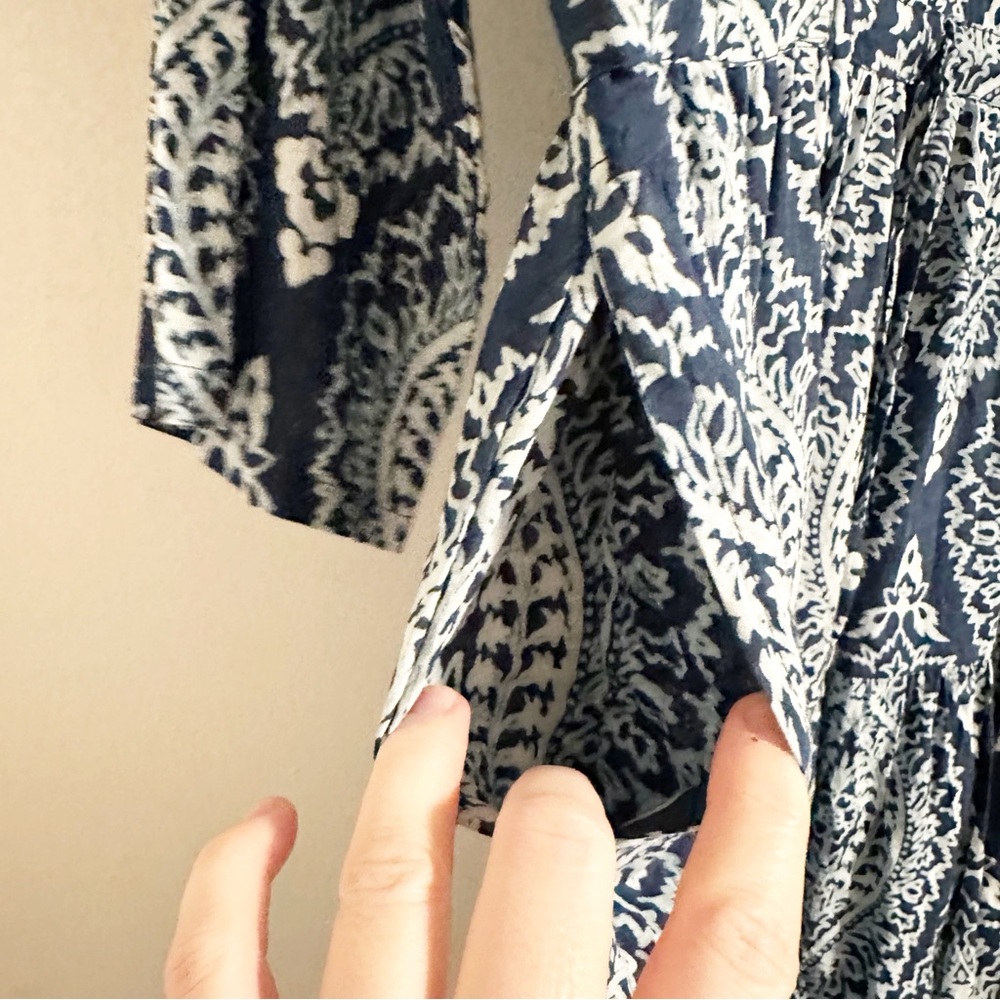 Ethnic Traders Blue and White Paisley Tie Waist Midi Dress - Picture 2 of 7